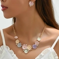 Colorful daisy floral jewelry set featuring a gold necklace and stud earrings with crystals - Colorful Flower Jewelry Set