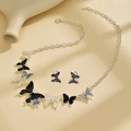 Colorful butterfly jewelry set with multi-colored pendants and matching stud earrings - Black White Gray Butterfly Ear Clip Set
