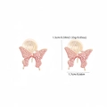 Pink and gold butterfly stud earrings for women with detailed size measurements - Pink Butterfly Ear Clips