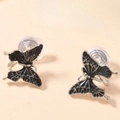 Vintage black and silver butterfly ear clips with comfortable clear silicone pads - Black Butterfly Ear Clips