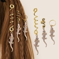 Detailed view of crocodile hair jewels with crystals and gold finish for braids - Gold Set Combination