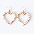 Elegant gold heart earrings with white pearls in a minimalist and sweet fashion style - Heart Artificial Pearl Style (2279) / KC Gold