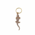 Exaggerated crocodile key ring in golden finish with sparkling white rhinestones - Hanging Ring Style (5018611381280)