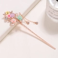 Vintage Haarnadel mit bunten Blumen, Perlen und Quastenketten in edlem Roségold-Finish - Roségold