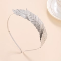 Elegant silver metal leaf headband with intricate vein textures for fashion hair styling - Silver