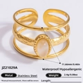 Three-layer gold stainless steel ring with hammered texture and oval white stone - Oval White Gemstone Hammered Three Layer Style (JZ21029A)