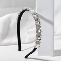 Elegant black velvet headband with sparkling geometric rhinestones and silver claws - Silver