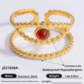 18K gold-plated stainless steel ring featuring red round stone and beaded dot pattern - Red Round Beaded Band Style (JZ21028A)