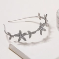 Cerchietto argento elegante con fiori in cristallo e farfalla per donna moda - Argento