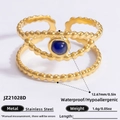 Waterproof 18K gold plated stainless steel double layer ring with blue natural stone - Blue Gemstone Round Beaded Band Style (JZ21028D)