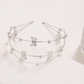 Detailed view of elegant silver double-layer butterfly headband with sparkling crystals - Silver