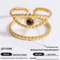 Adjustable 18K gold plated stainless steel ring with dark natural stone bead - Dark Gemstone Round Beaded Band Style (JZ21028E)