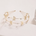 Double-layered gold butterfly headband with sparkling rhinestones for women hair styling - Gold