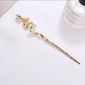 Spilla per capelli a serpente dorata minimalista con occhi in gemma verde e design curvo - Oro