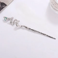 Spilla per capelli a serpente d'argento con occhi di cristallo verde e trama a squame moderna - Argento