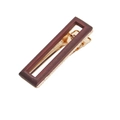 Pinza de pelo cuadrada vintage con marco de madera marrón oscuro y clip de metal dorado - Marrón (E2221)