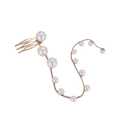Elegante pettine per capelli dorato con nappe di perle lunghe per acconciature da sposa - Nappa Lunga in Perla Artificiale (FJ1207) / Bianco