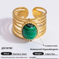 18K gold plated stainless steel multi-layer open ring with green malachite stone - Malachite Wrapped Wide Style (JZ21070C)