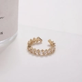 Anello aperto dorato alla moda con forma a Z geometrica e zirconi cubici scintillanti - Aperto Regolabile / Oro