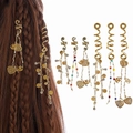 Set de bagues à cheveux bohème avec pendentifs dorés et breloques en pierre naturelle - Ensemble Complet de 6 Pièces