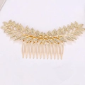 Elegant gold leaf metal hair comb with classic baroque leaves and ten-tooth design - Gold (E8212)