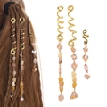 Set di anelli per capelli a serpente dorati con ciondoli in pietra naturale e cristallo - Set di 3 Pezzi di Spirale per Capelli (如图3件套)