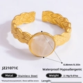 18K gold stainless steel ring featuring a round white marble stone and woven band - Round White Marble Braided Style (JZ21071C)