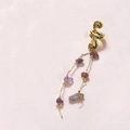 Manchette d'oreille spirale dorée bohème avec pierres naturelles et chaînes pendantes - Style Coeur Court (E9131)