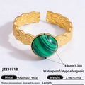18K gold stainless steel ring with 8.86mm green malachite stone and woven texture - Round Malachite Braided Texture Style (JZ21071D)