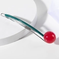 Creative cherry hair clip with red bead and green stem on silver metal base - Cherry Red #1