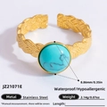 Vintage stainless steel open ring with woven texture and 8.86mm turquoise stone - Round Turquoise Braided Texture Style (JZ21071E)