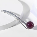 Sleek silver metal hair clip featuring a glossy deep purple round bead accent - Dark Purple #4