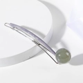 Minimalist silver hair clip with lavender streamline trim and grey-green polished bead - Gray #5