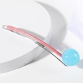 Pink and silver bar hair clip with a bright blue spherical bead on a white display - Light Blue #6