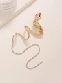 Ear cuff a serpente dorato con occhi rossi e catenelle pendenti di strass brillanti - Stile Nappa a Serpente / Oro