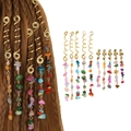 Bohemian braid hair accessories with golden spiral rings and natural stone pendants - 10pcs Set