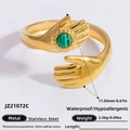 18K gold stainless steel ring with hugging hands design and green malachite gemstone - Malachite Hugging Palms Style (JZ21072C)