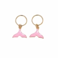 Close-up of golden dreadlock rings with pink mermaid tail charms for hair decoration - Pink Mermaid Tail Pair