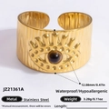 Evil Eye vintage open ring in 18K gold plated stainless steel with a brown stone - Brown Eye Evil Eye Wide Band Style (JZ21361A)