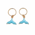 Detail of golden dreadlock cuffs with light blue mermaid tail charms for hair - Blue Mermaid Tail Pair