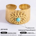 18K gold-plated stainless steel ring with evil eye turquoise stone and hammered texture - Light Blue Eye Evil Eye Wide Band Style (JZ21361B)