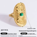 Vintage 18K gold plated stainless steel ring with green malachite stone inlay - Malachite Oval Sun Grain Style (JZ21191A)