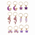 12-piece golden alloy hair charm set featuring purple moon stars mermaid and crown shapes - 12Pcs Purple Set (E8531)