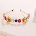 Cerchietto barocco con fiori dorati, perle e strass colorati per capelli da donna - Colorato