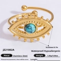 Evil eye stainless steel ring in 18k gold finish with blue marble stone inlay - Turquoise Evil Eye Radial Embellished Style (JZ21002A)