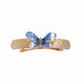 Elegante pinza para el pelo de mariposa dorada con esmalte degradado azul en fondo blanco - Dorado