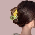 Pinza per capelli a spiga di grano dorata con strass gialli e foglie smaltate - Spiga Smaltata Gialla