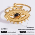 Evil eye open ring in 18K gold plated stainless steel with brown tiger eye bead - Tan Bead Evil Eye Open Style (JZ21002C)