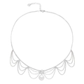 Elegant multi-layer tassel necklace with sparkling rhinestones and a white pearl pendant - Silver