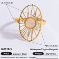 Bohemian 18K gold plated stainless steel ring with round pink stone and sunburst frame - Pink Sun Radial Pattern Hollow Style (JZ21423C)